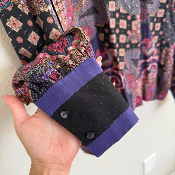 Vintage Escada Silk Paisley Print Blouse Sz L Bishop Sleeve 80s Retro Designer - Picture 5 of 9